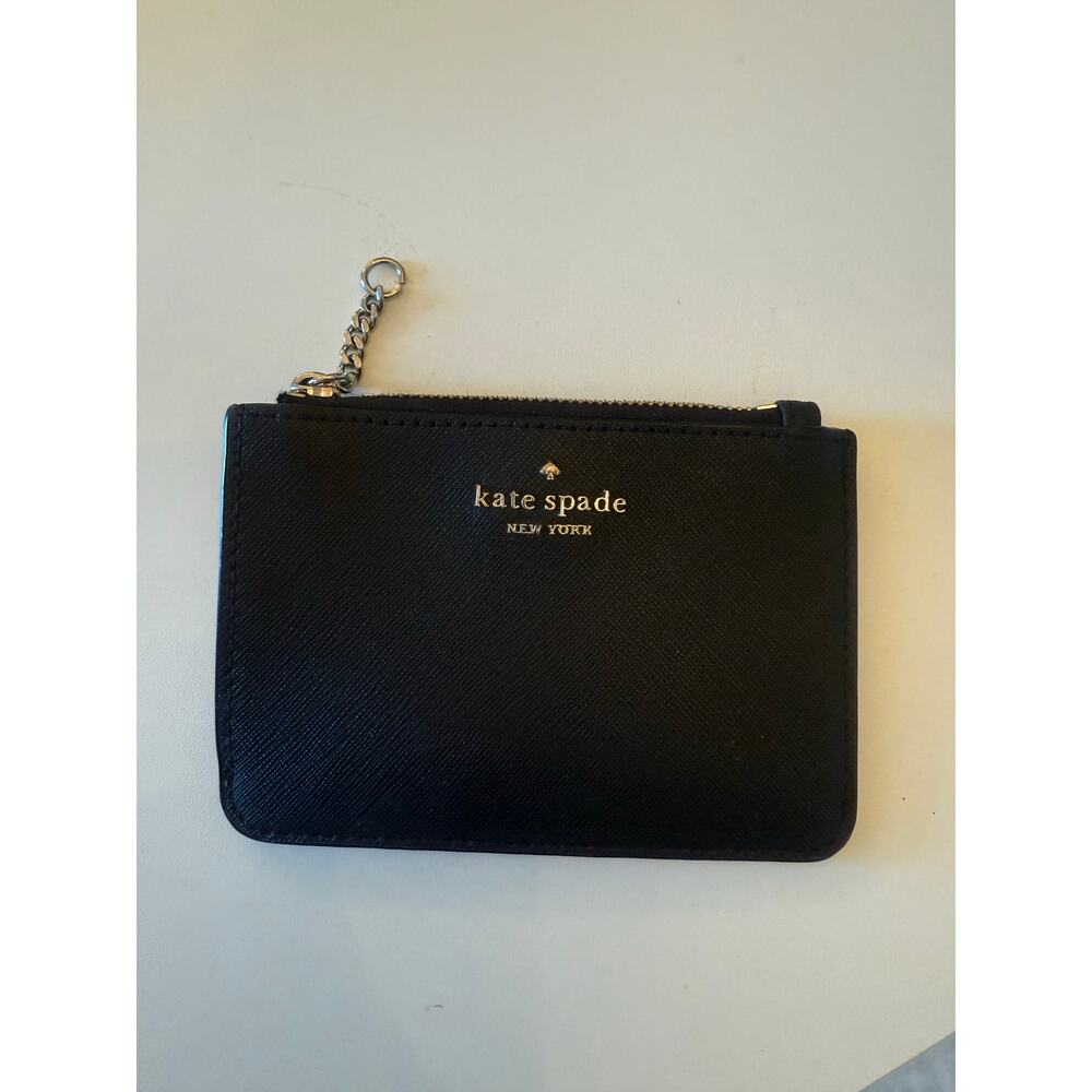 Kate Spade New York Black Saffiano Leather Zip Card Case Wallet